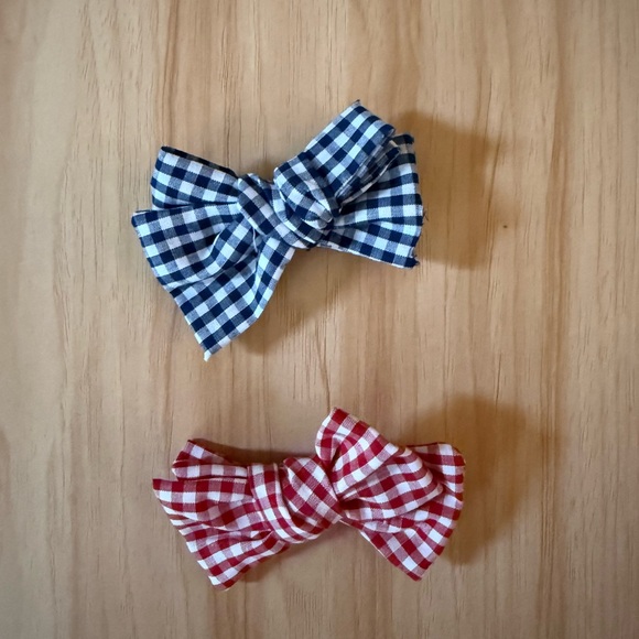 Handmade Other - Plaid Hair Bow Duo for Kids - Navy and Crimson
